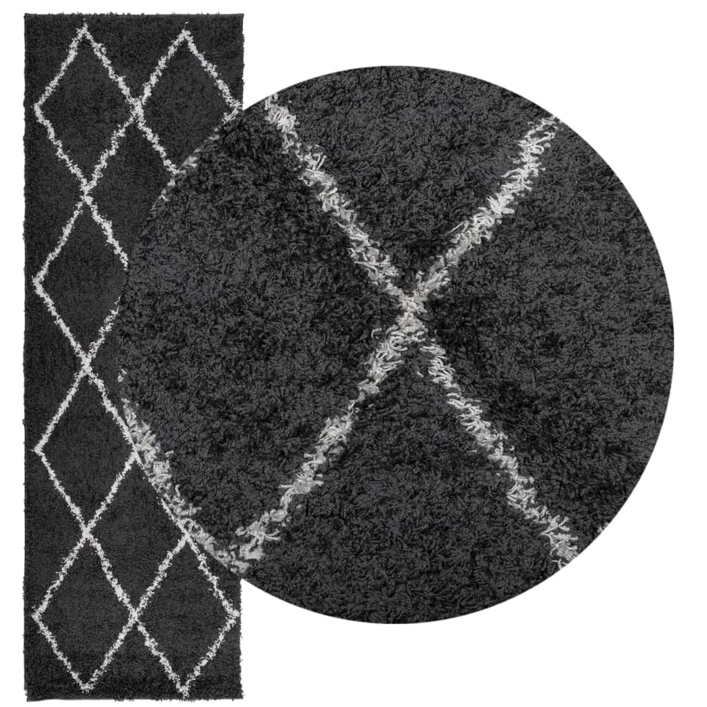 vidaXL Tykt teppe PAMPLONA høy luv moderne svart og kremhvit 80x250 cm