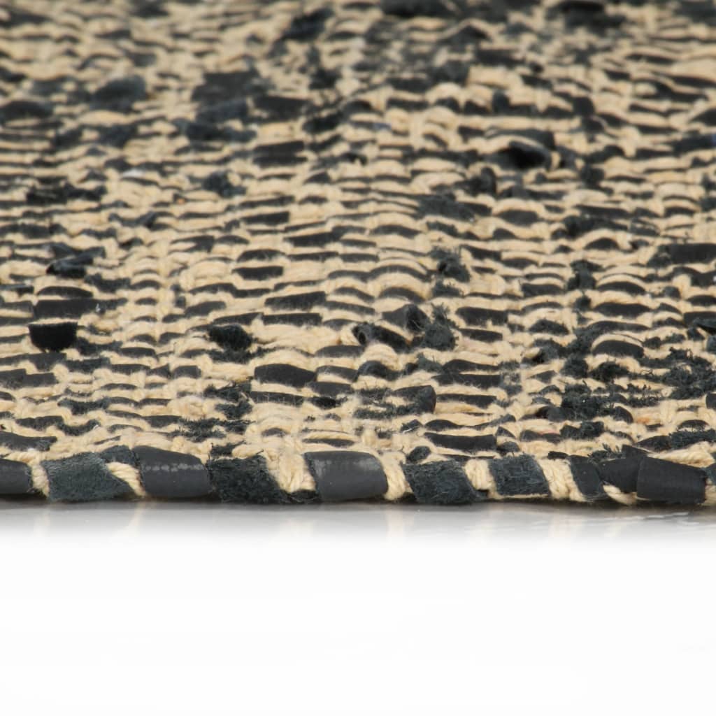 vidaXL Håndvevet Chindi teppe lær og bomull 120x170 cm svart