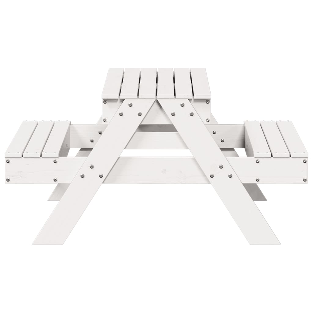 vidaXL Piknikbord med sandkasse for barn hvit heltre furu