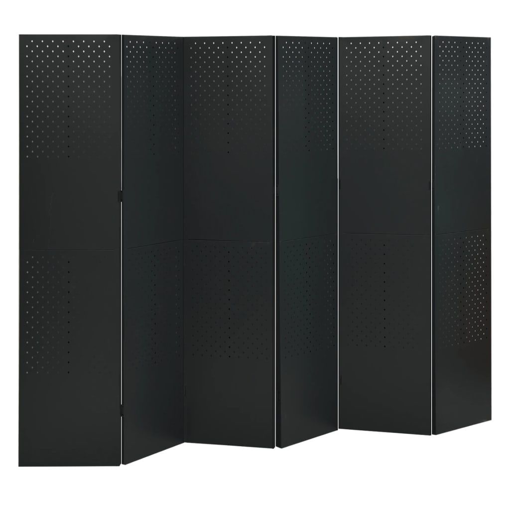 vidaXL Romdeler 6 paneler 2 stk svart 240x180 cm stål