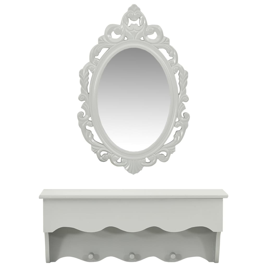 vidaXL Nøkler & smykker vegghyllesett med speil og kroker grå