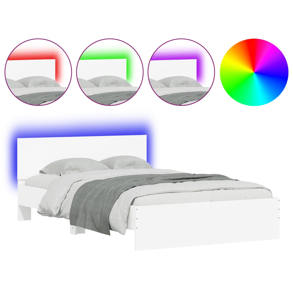 vidaXL Sengeramme med hodegavl og LED hvit 135x190 cm