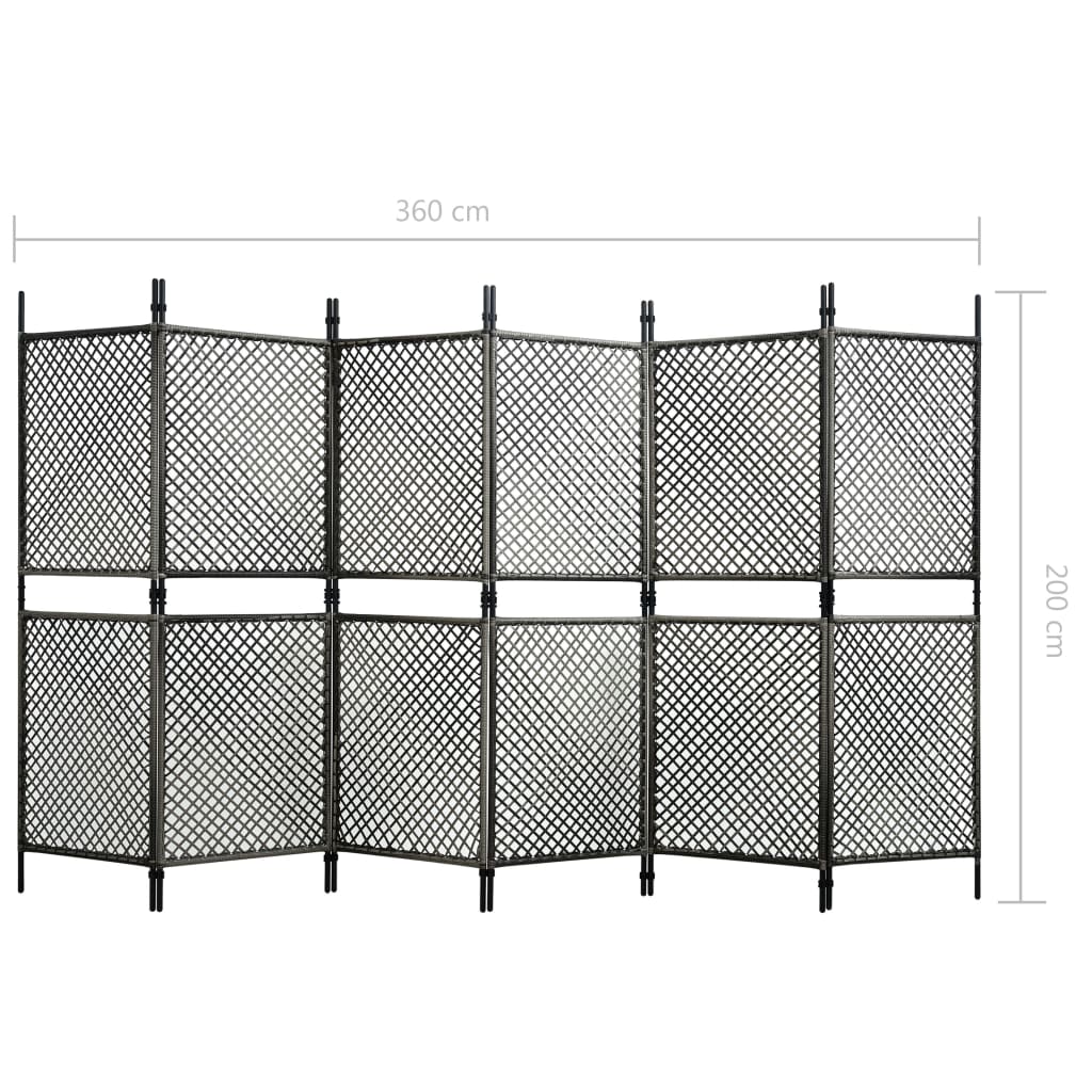 vidaXL Romdeler med 6 paneler polyrotting antrasitt 360x200 cm