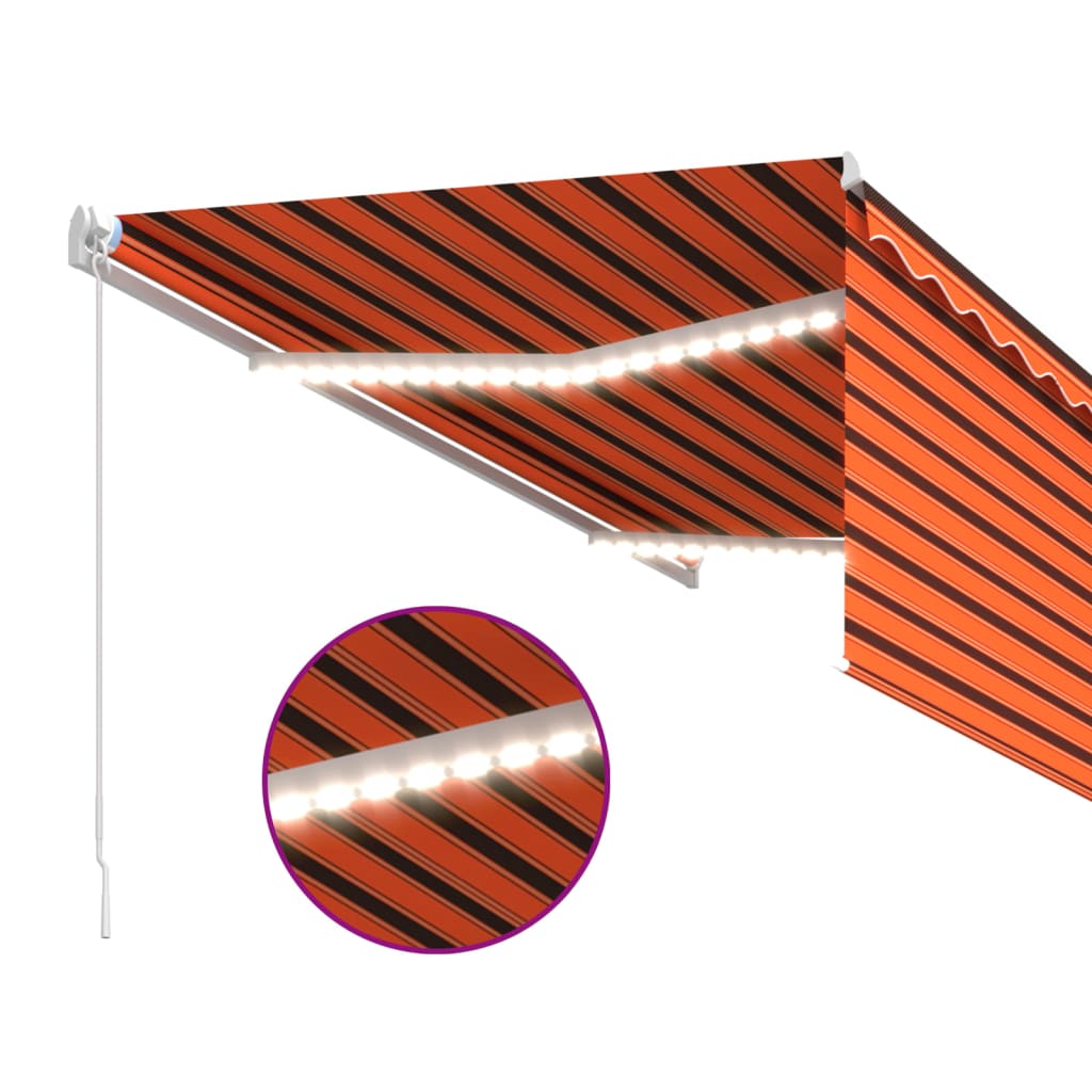 vidaXL Manuell uttrekkbar markise rullegardin&LED 3x2,5m oransje brun