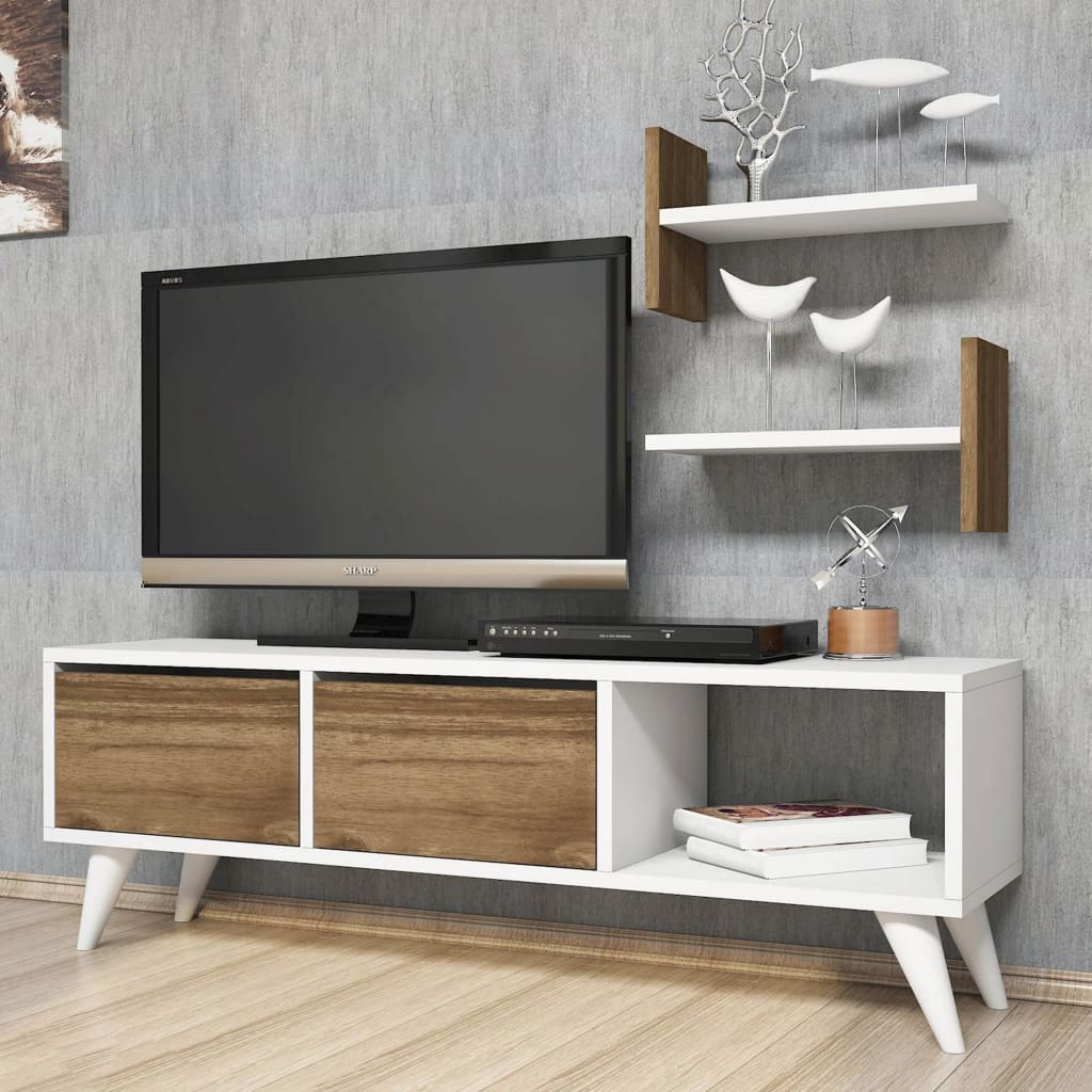 Homemania TV-benk Foxy 120x30x40 cm hvit og valnøtt