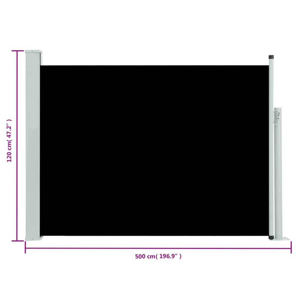 vidaXL Uttrekkbar sidemarkise 117x500 cm svart
