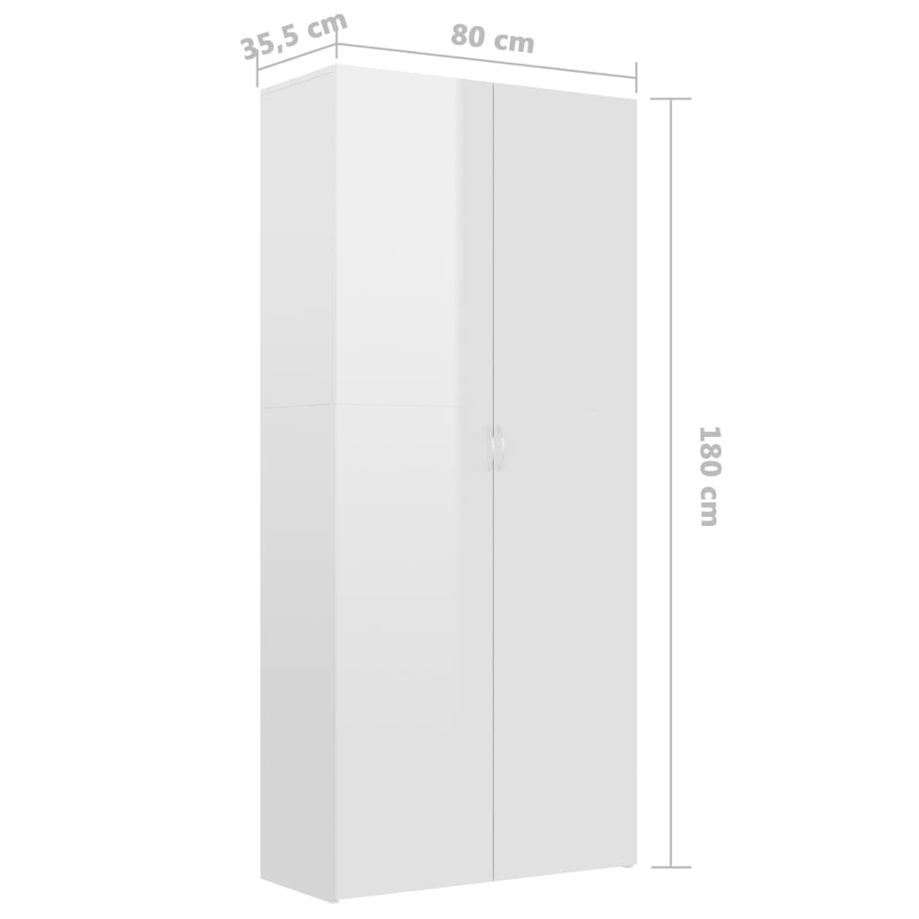 vidaXL Skoskap høyglans hvit 80x35,5x180 cm sponplate