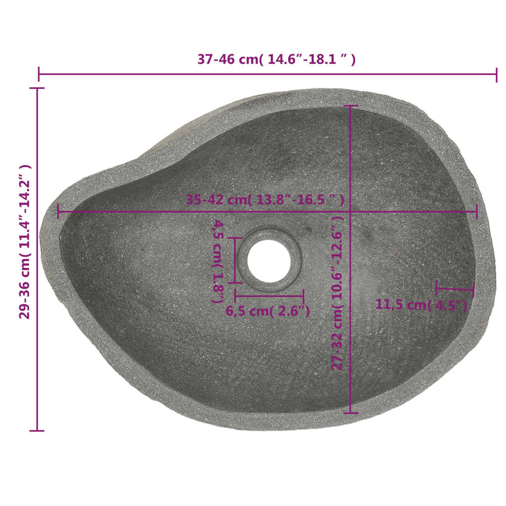 vidaXL Vaskeservant oval elvestein 37-46 cm