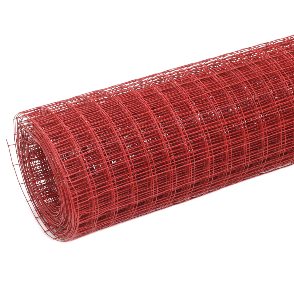 vidaXL Trådgjerde kylling stål med PVC-belegg 10x1,5 m rød