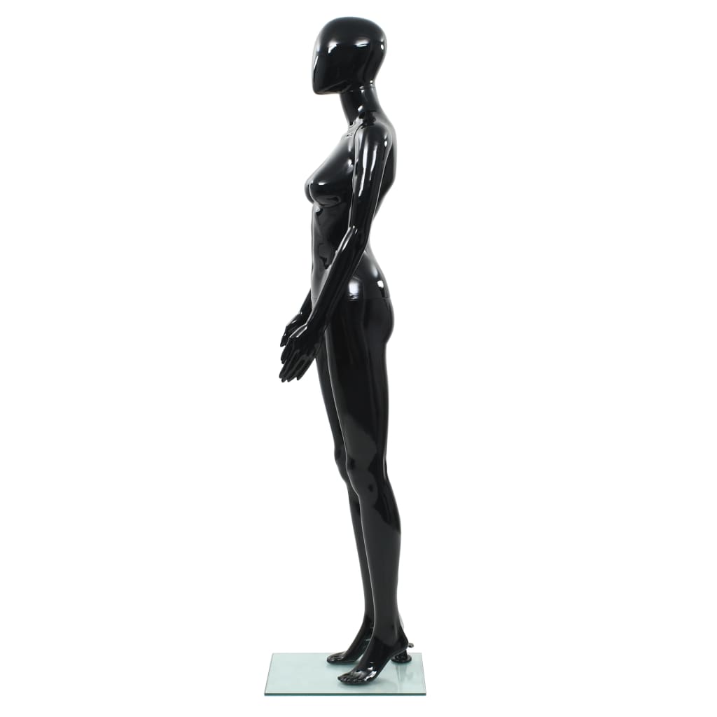 vidaXL Full-body kvinnelig utstillingsdukke med glassbase svart 175 cm