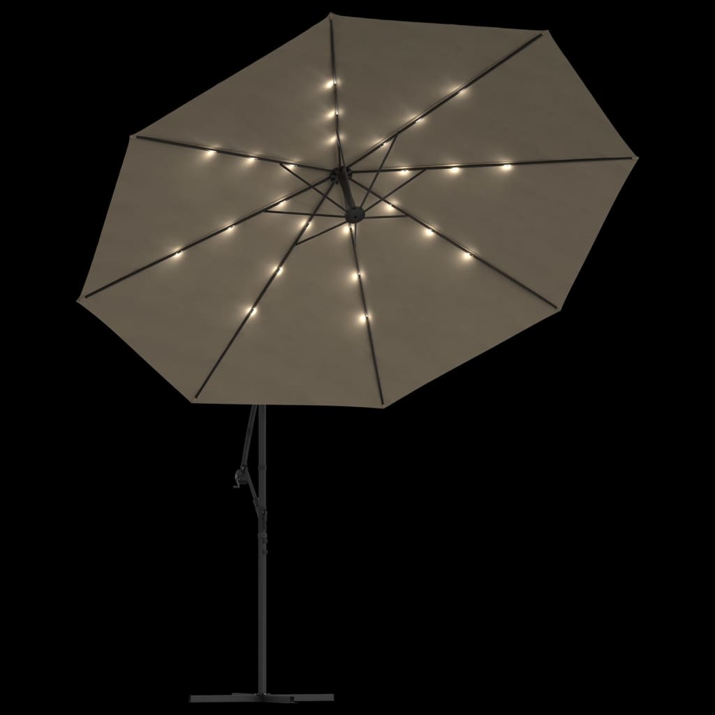 vidaXL Hengeparasoll med LED-lys og metallstang 350 cm gråbrun