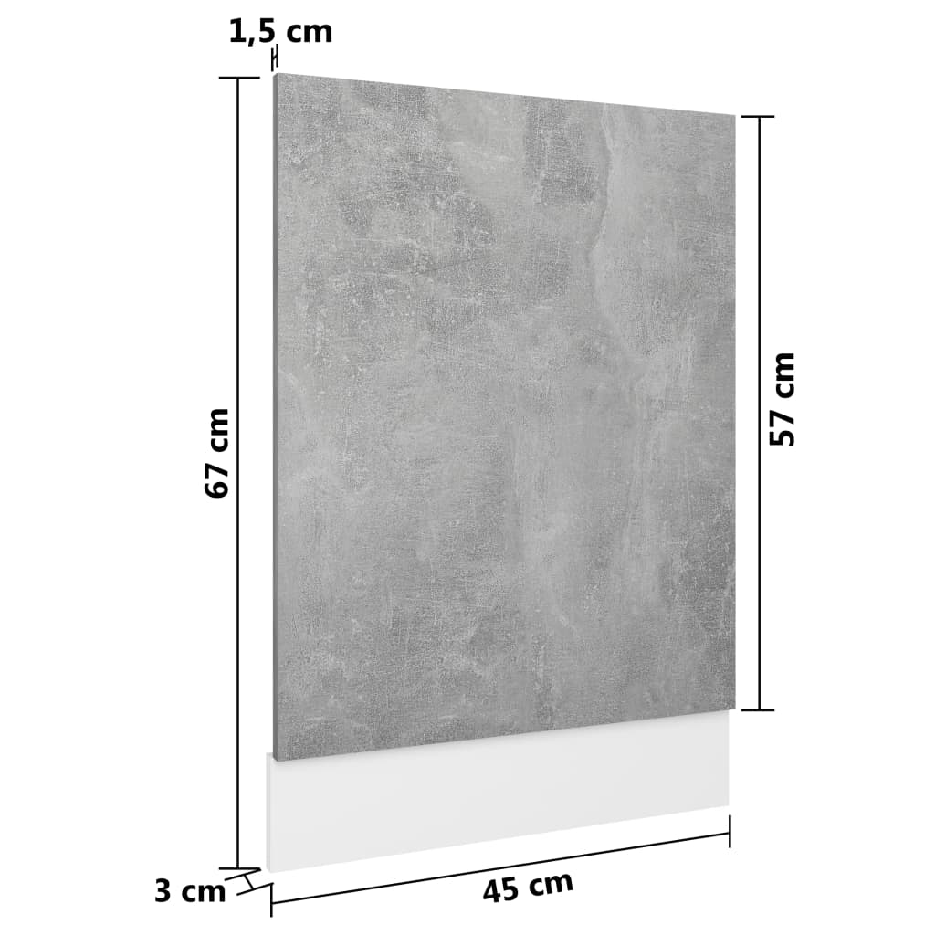 vidaXL Oppvaskmaskinspanel betonggrå 45x3x67 cm sponplate