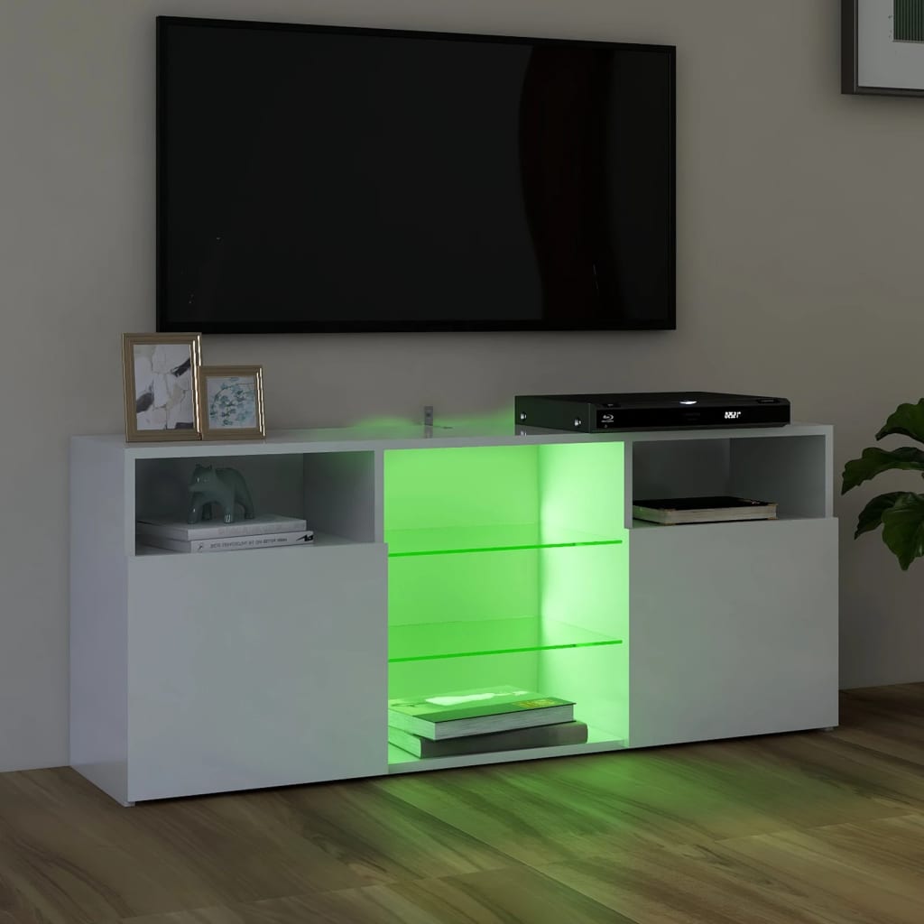 vidaXL TV-benk med LED-lys høyglans hvit 120x30x50 cm