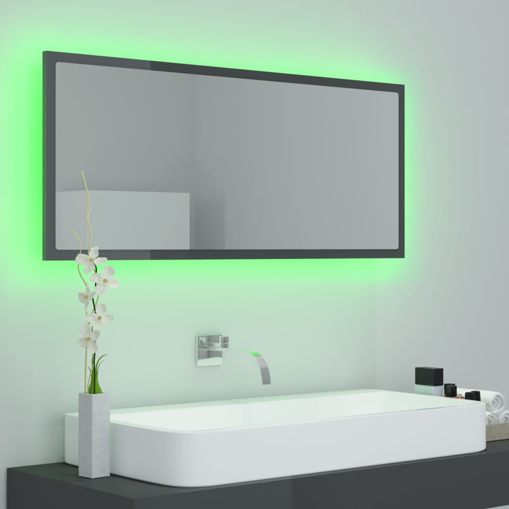 vidaXL LED-badespeil høyglans grå 100x8,5x37 cm akryl