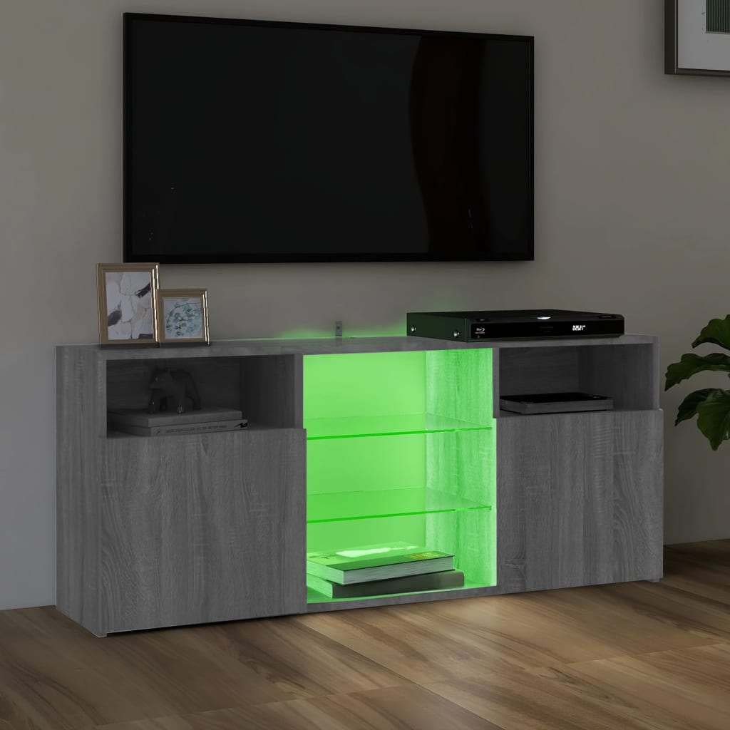 vidaXL TV-benk med LED-lys grå sonoma 120x30x50 cm