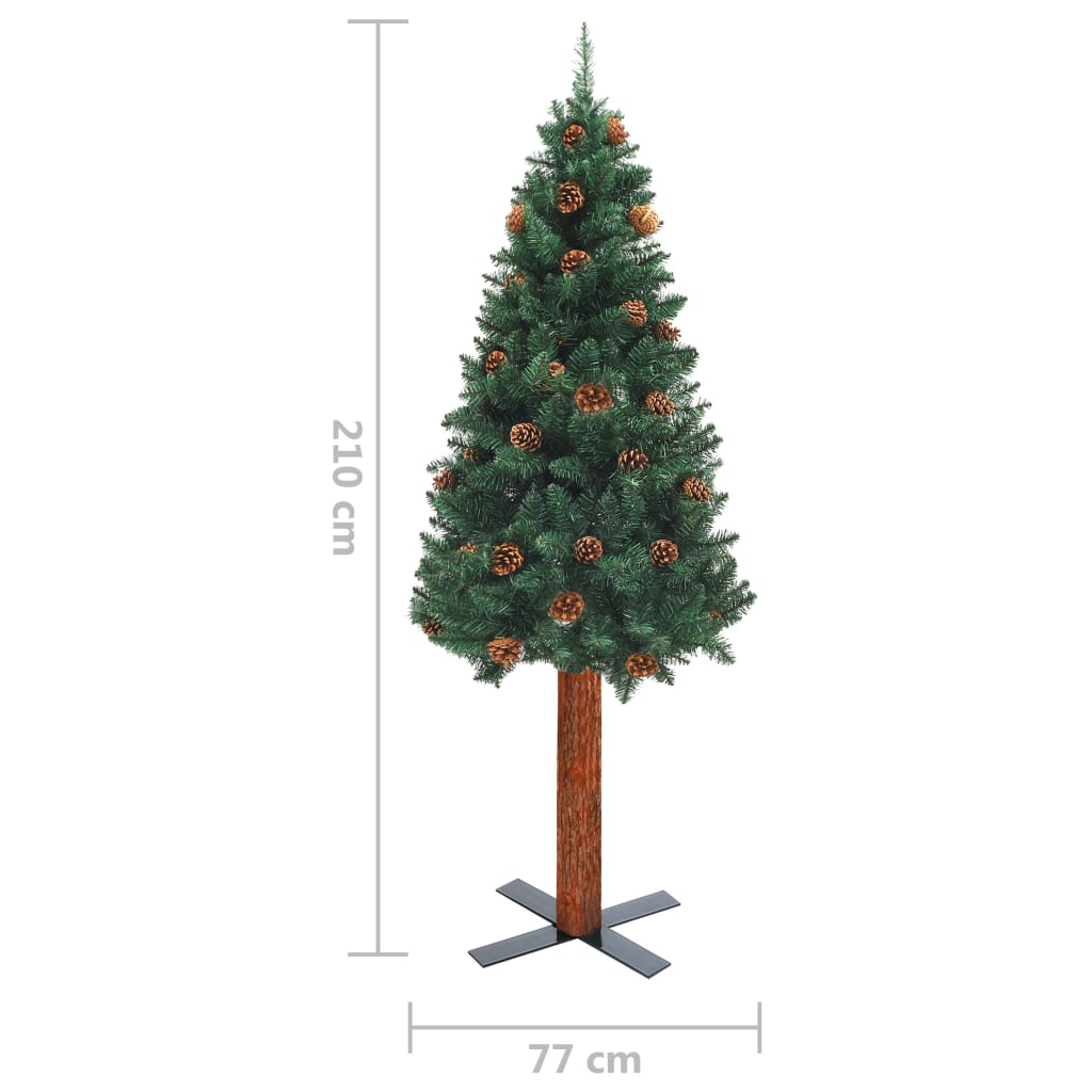 vidaXL Forhåndsbelyst slankt juletre med kulesett grønn 210 cm