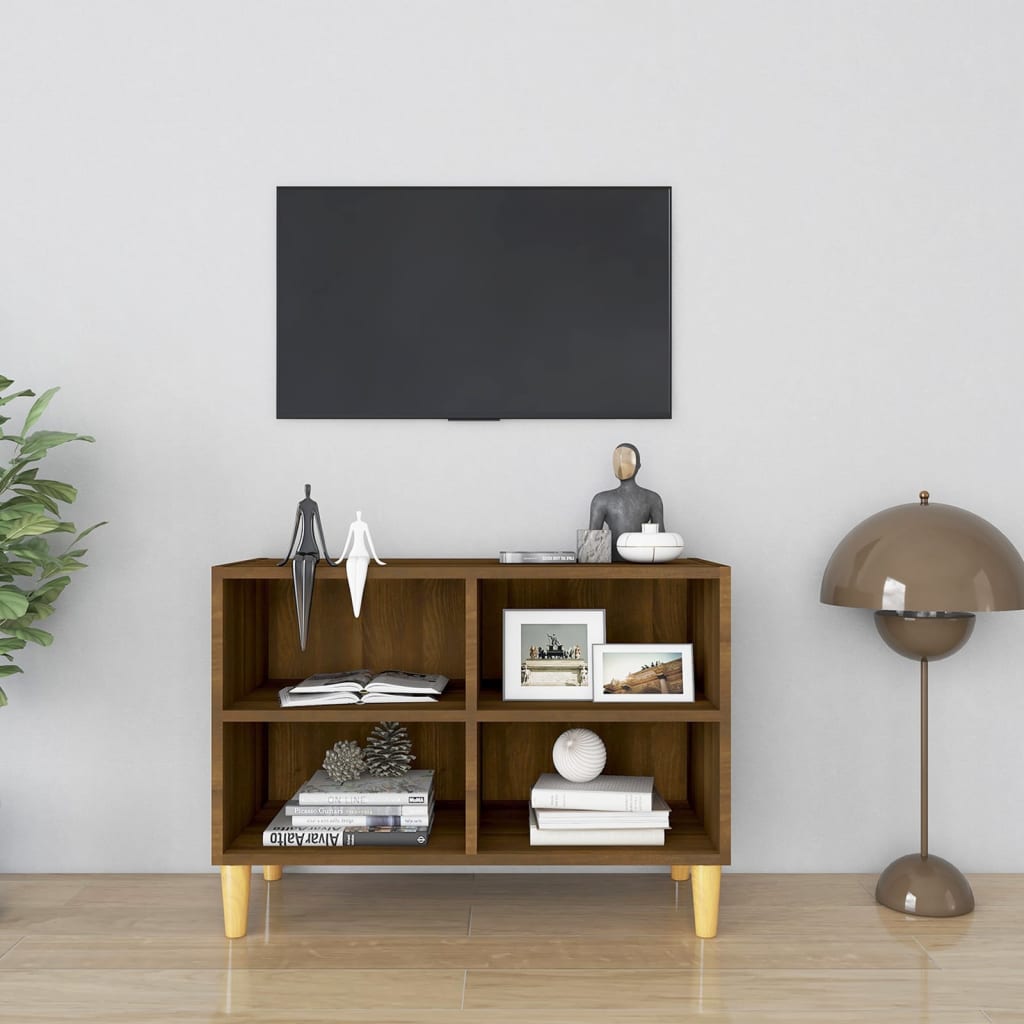 vidaXL TV-benk med ben i heltre brun eik 69,5x30x50 cm