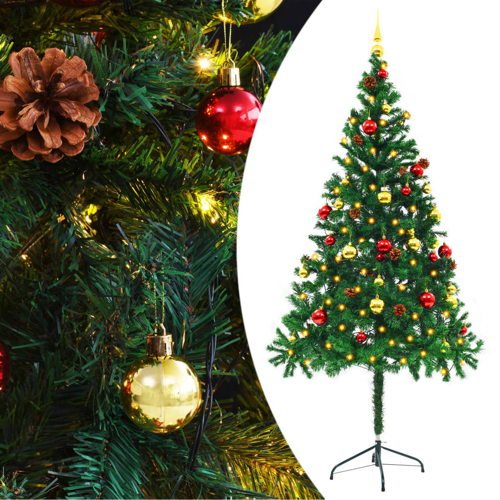 vidaXL Kunstig juletre med kuler og lysdioder grønn 180 cm