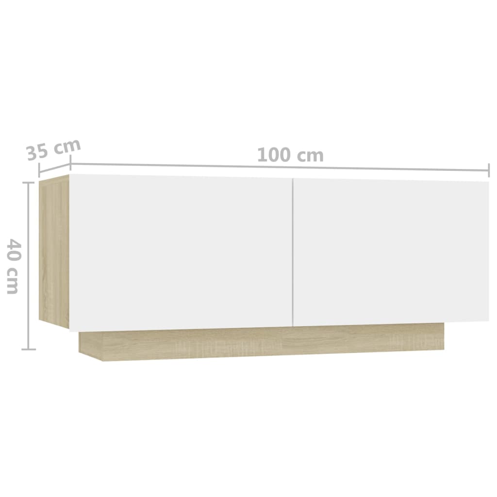 vidaXL Nattbord hvit og sonoma eik 100x35x40 cm sponplate