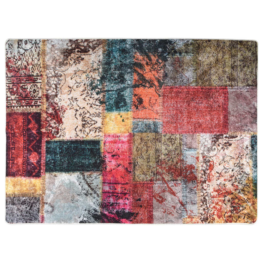 vidaXL Vaskbart teppe med lappemønster 120x180cm flerfarget sklisikker