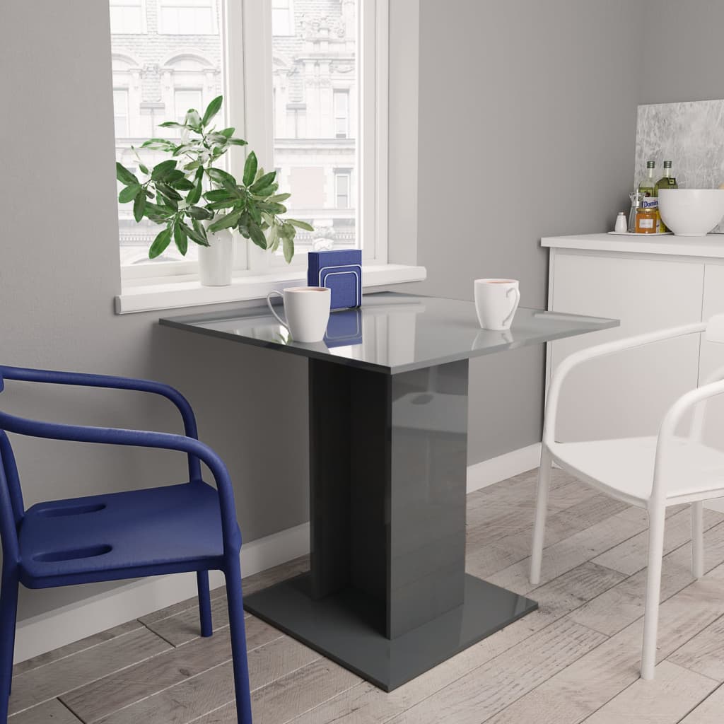 vidaXL Spisebord høyglans grå 80x80x75 cm sponplate