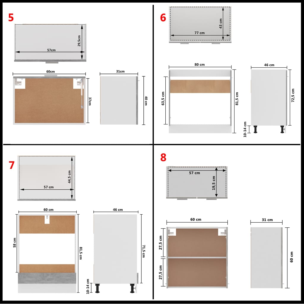 vidaXL Kjøkkenskapsett 8 deler betonggrå sponplate