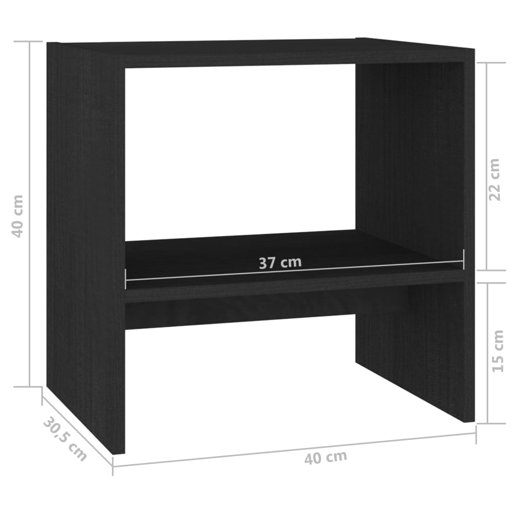 vidaXL Nattbord 2 stk svart 40x30,5x40 cm heltre furu