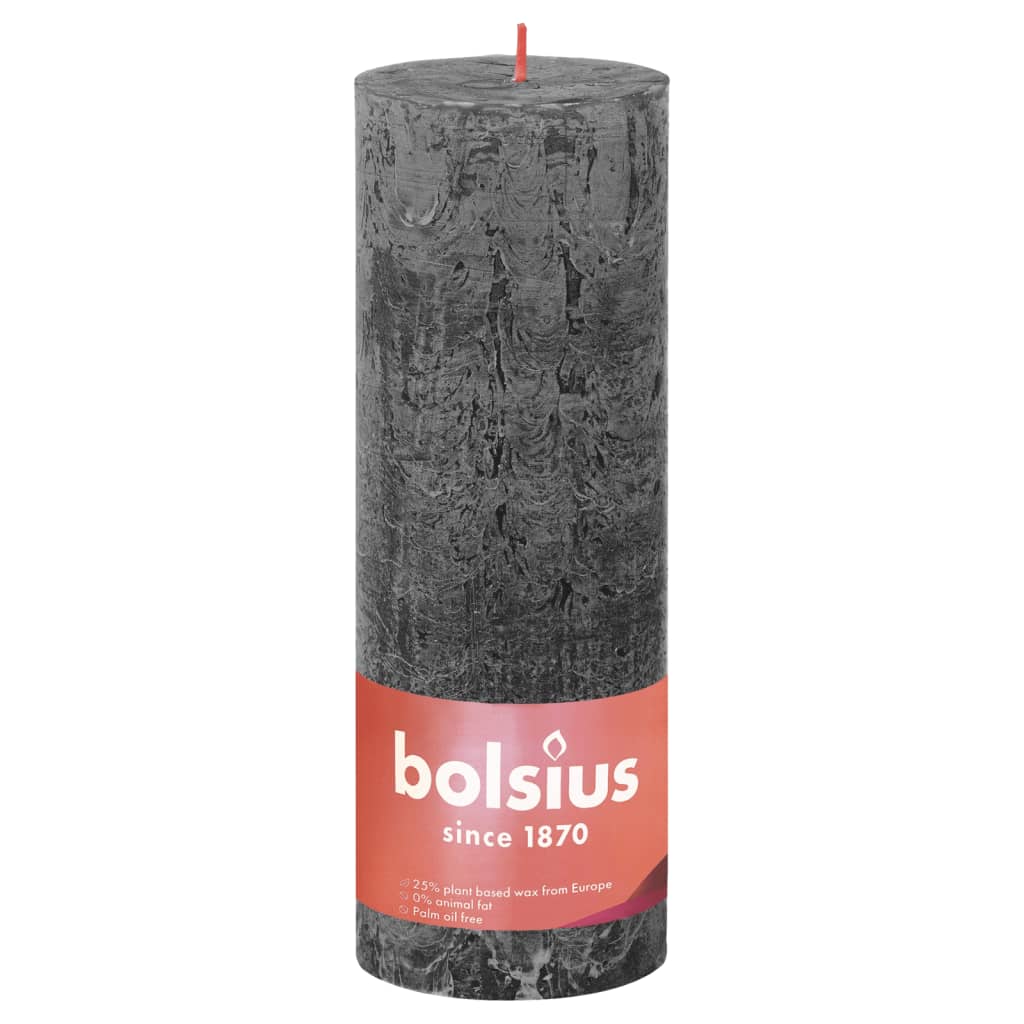 Bolsius Rustikke søylelys Shine 4 stk 190x68 mm stormende grå