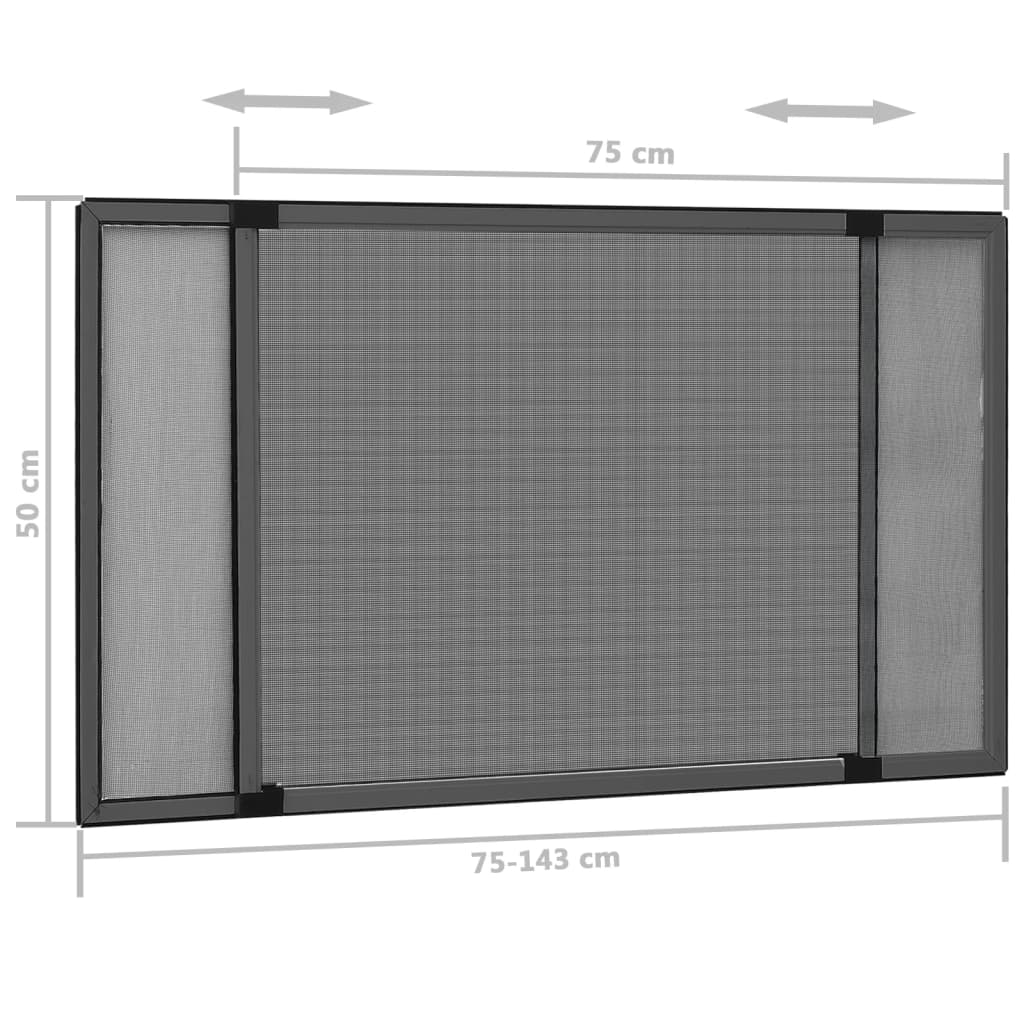 vidaXL Utvidbar insektskjerm for vindu antrasitt (75-143)x50 cm