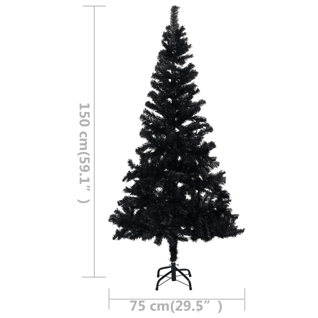 vidaXL Forhåndsbelyst kunstig juletre med kulesett svart 150 cm PVC