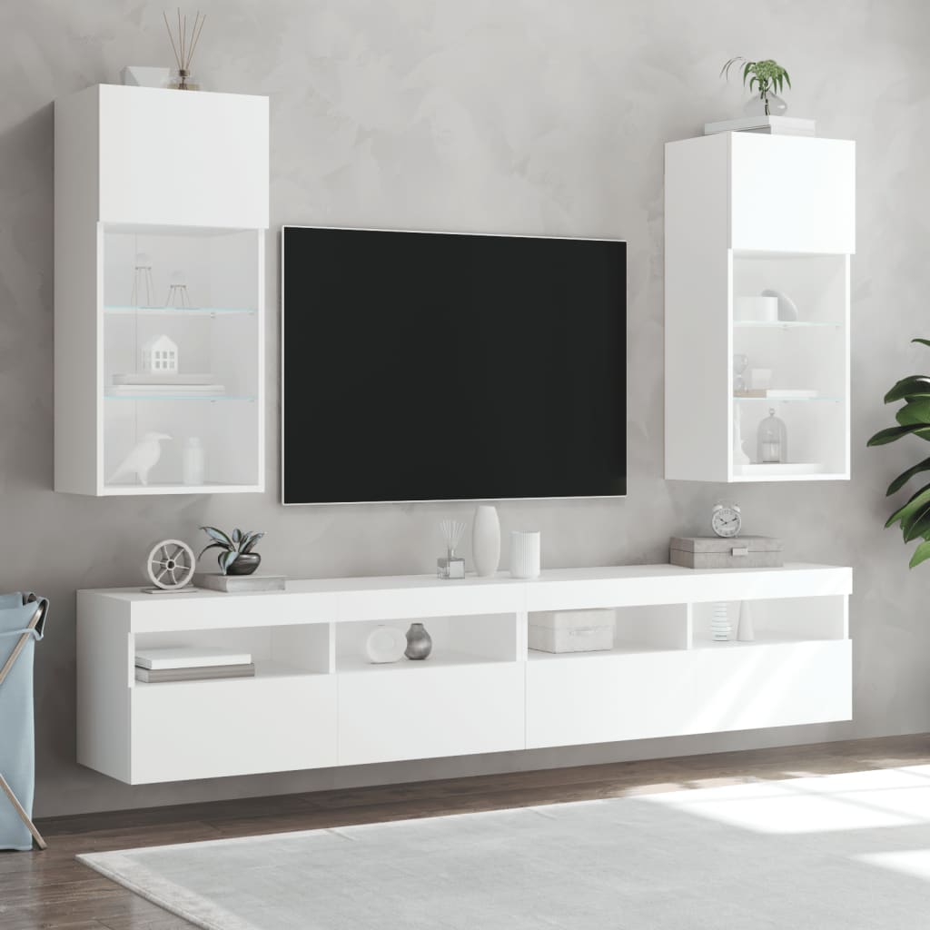 vidaXL TV-benker med LED-lys 2 stk hvit 40,5x30x90 cm