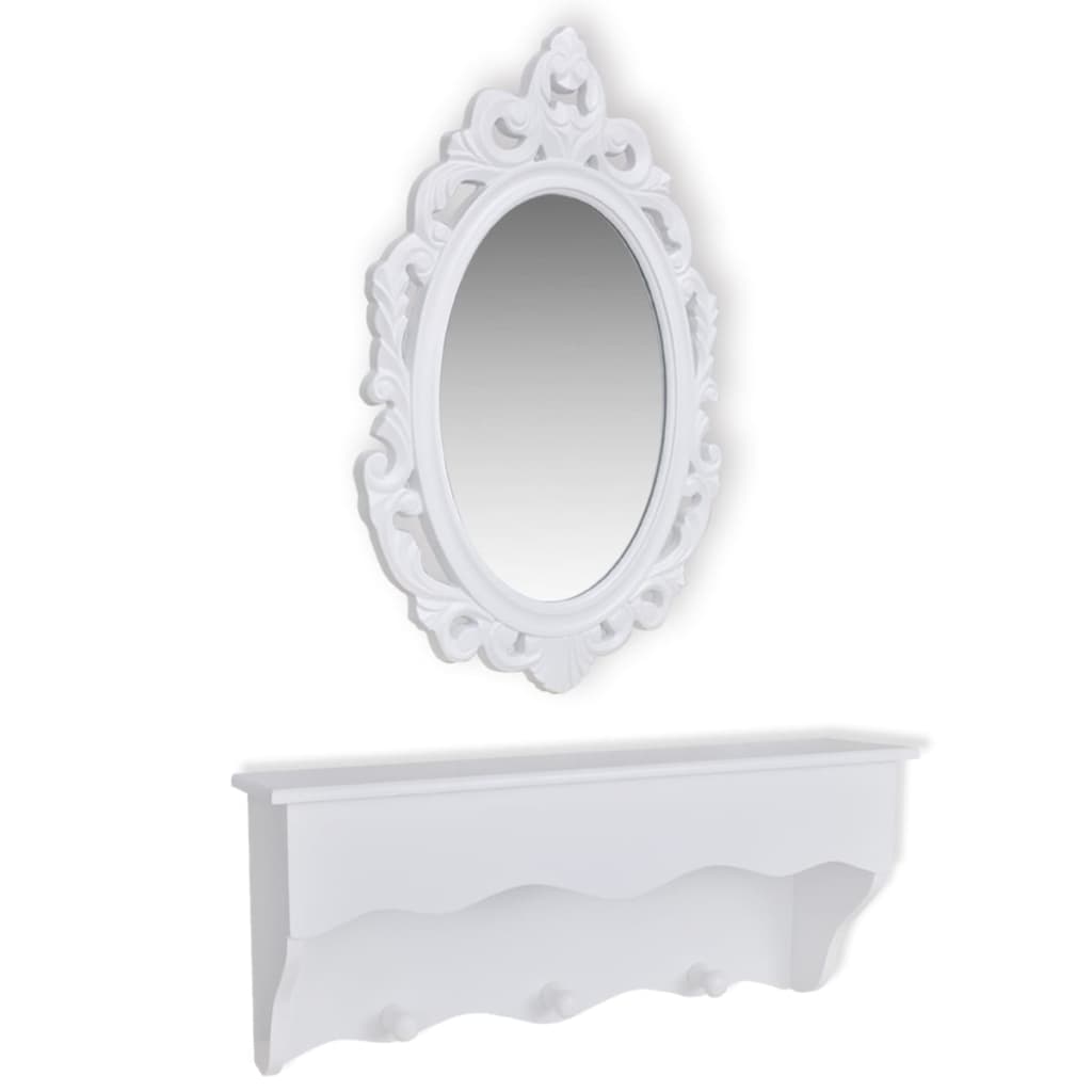 vidaXL Vegghyllesett med speil og kroker for nøkler og smykker