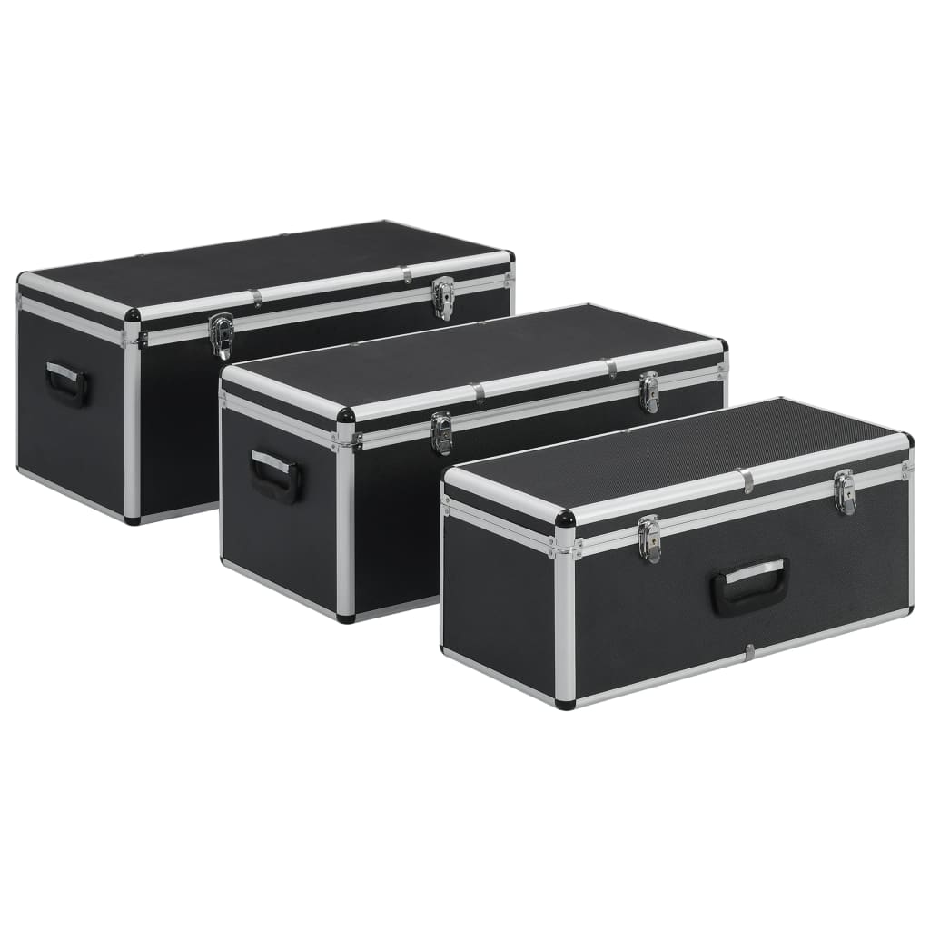 vidaXL Oppbevaringskasser 3 stk svart aluminium