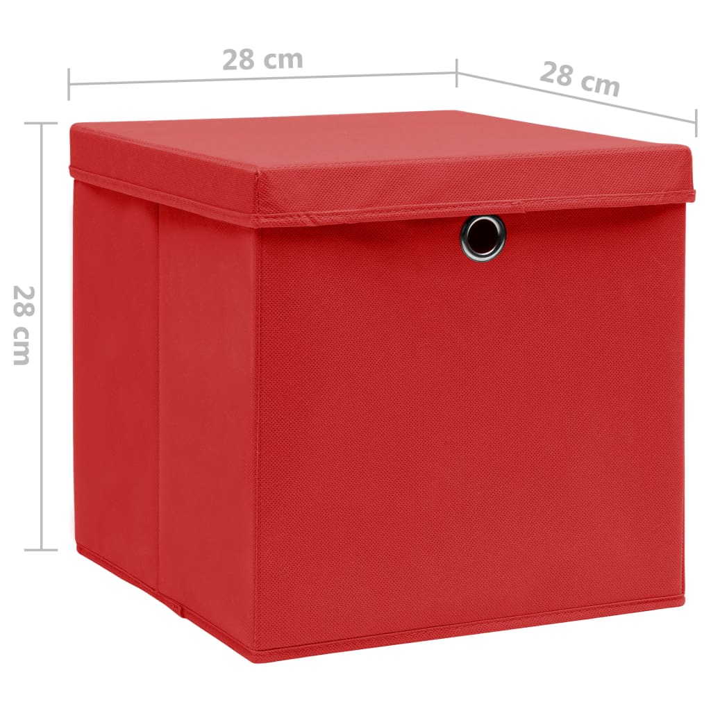 vidaXL Oppbevaringsbokser med deksler 10 stk 28x28x28 cm rød
