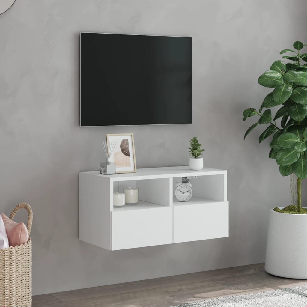 vidaXL Veggmontert TV-benk hvit 60x30x30 cm konstruert tre