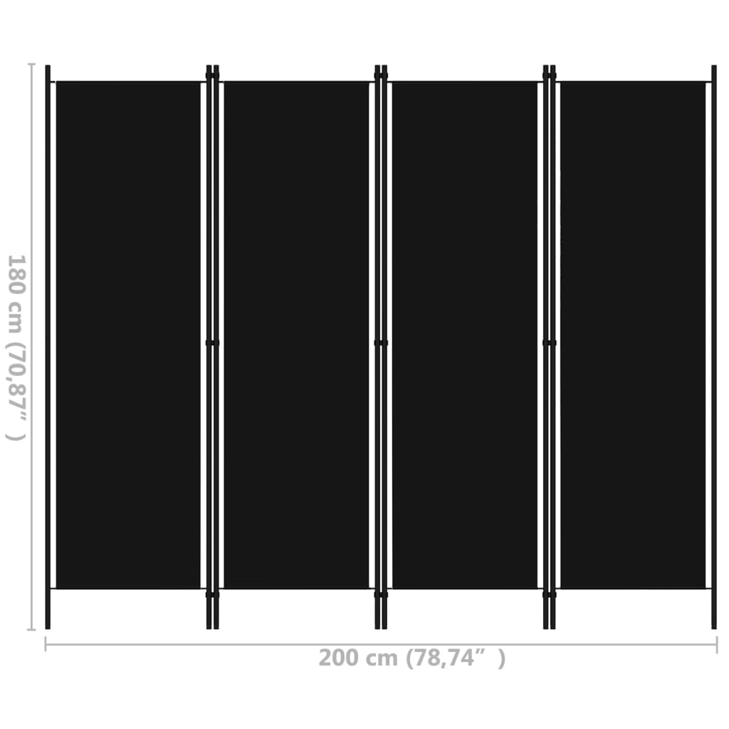 vidaXL Romdeler 4 paneler svart 200x180 cm