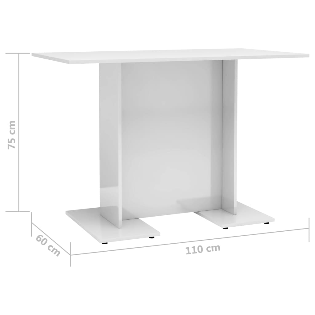 vidaXL Spisebord høyglans hvit 110x60x75 cm sponplate