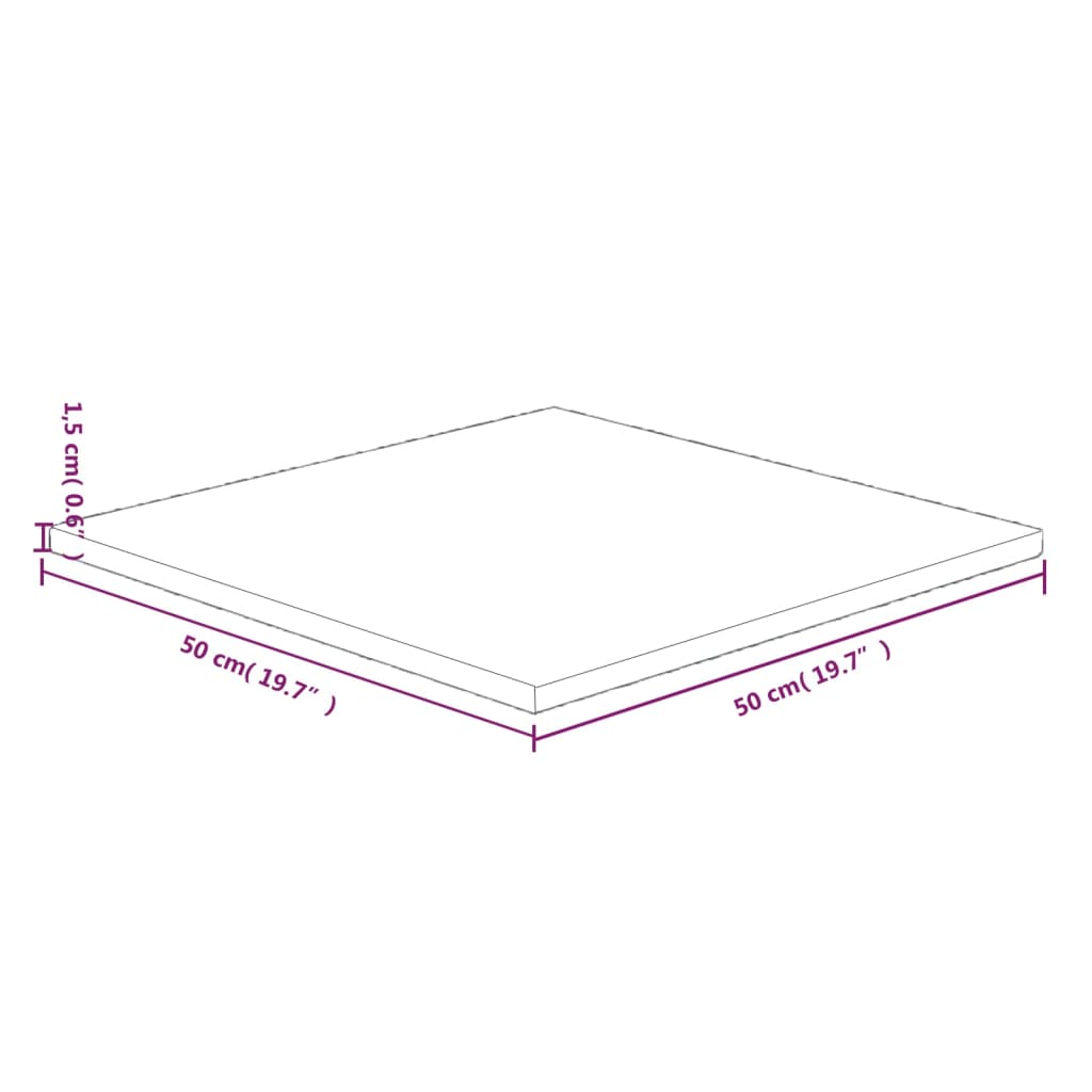 vidaXL Firkantet bordplate 50x50x1,5 cm ubehandlet heltre eik