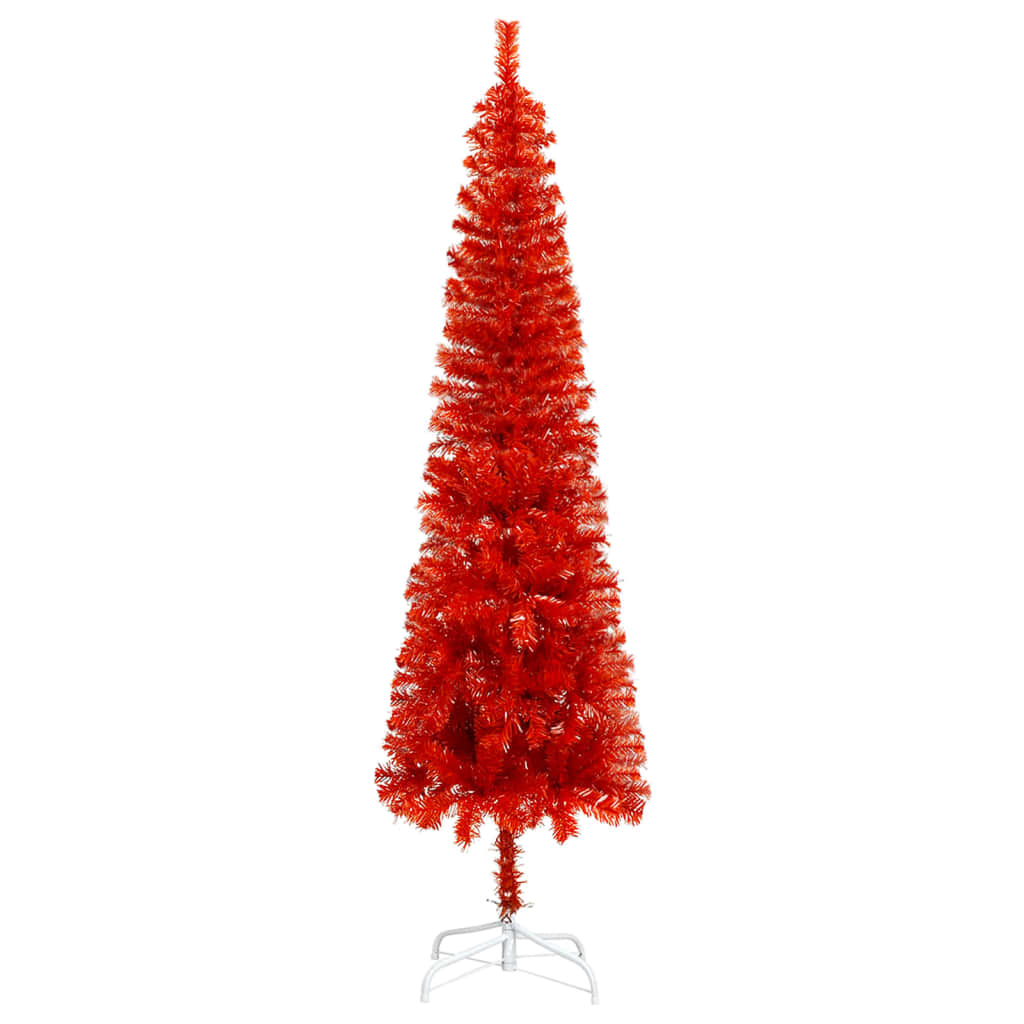 vidaXL Forhåndsbelyst slankt juletre med kulesett rød 150 cm
