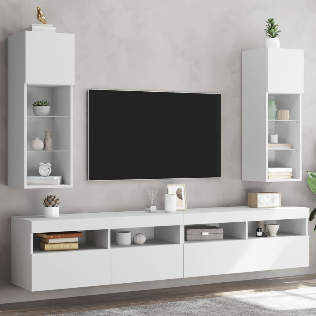 vidaXL TV-benker med LED-lys 2 stk hvit 30,5x30x90 cm