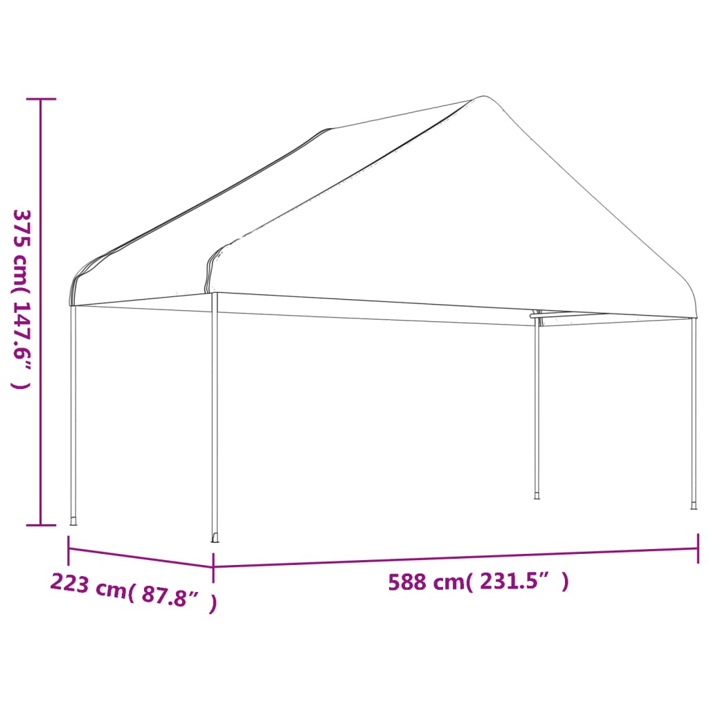vidaXL Paviljong med tak hvit 15,61x5,88x3,75 m polyetylen
