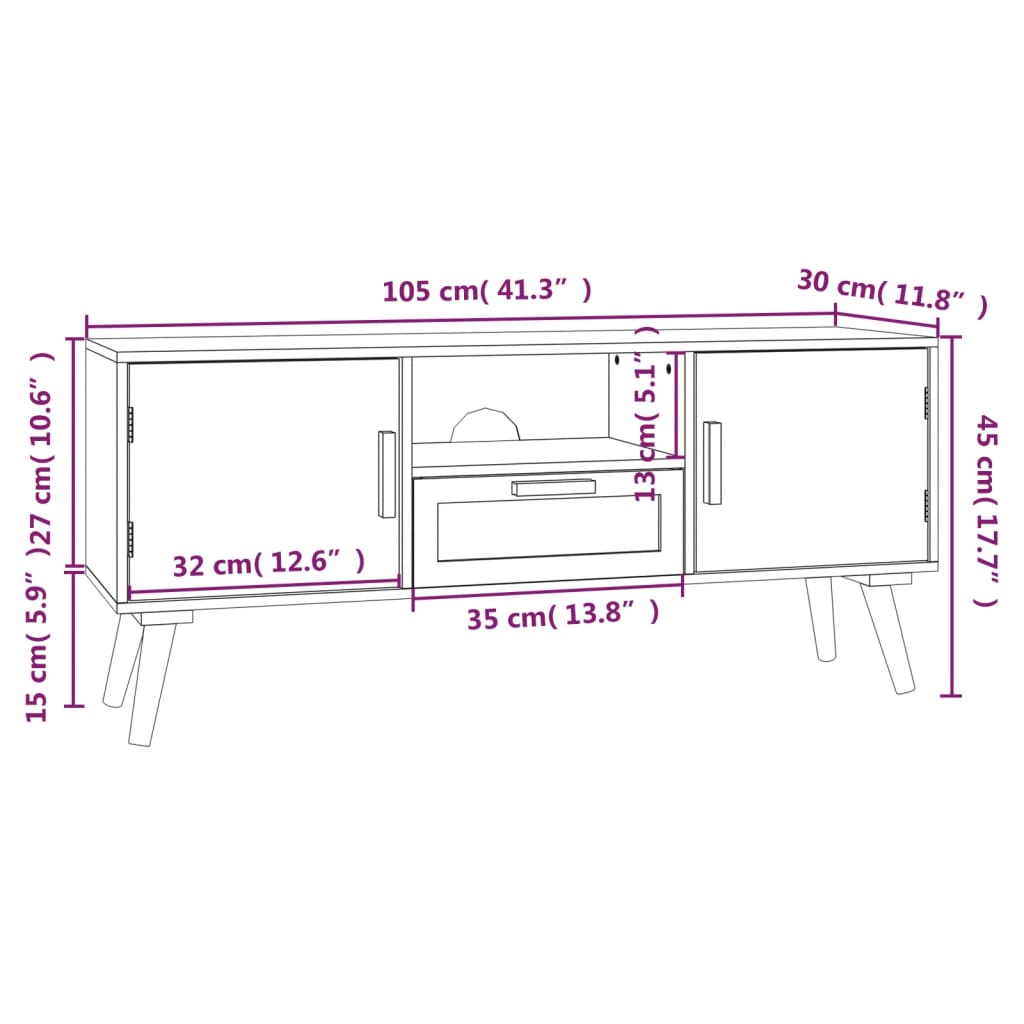 vidaXL TV-benk med dører 105x30x45 cm konstruert tre