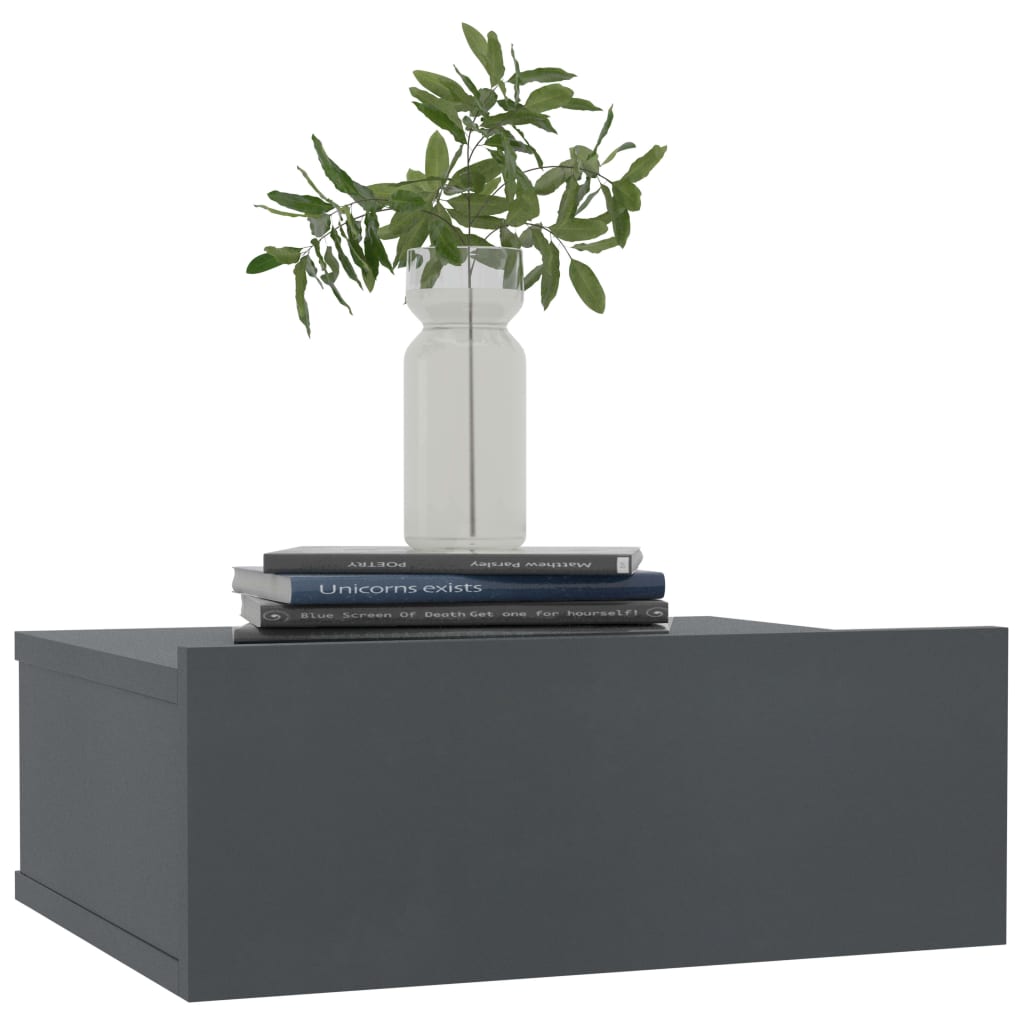 vidaXL Flytende nattbord grå 40x30x15 cm sponplate