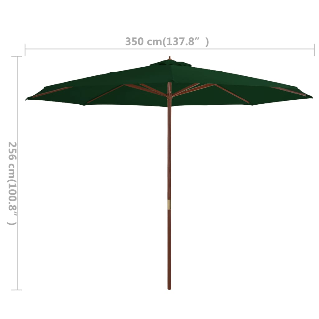 vidaXL Parasoll med trestang 350 cm grønn