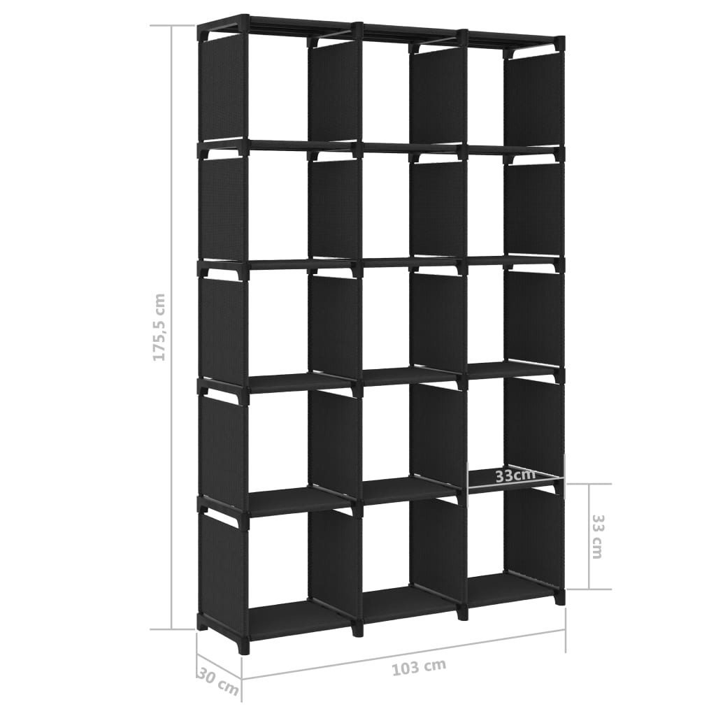 vidaXL Displayhylle med 15 kuber svart 103x30x175,5 cm stoff
