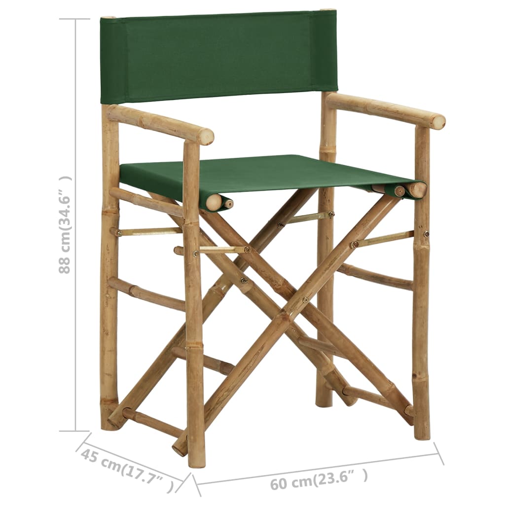 vidaXL Sammenleggbare regissørstoler 2 stk grønn bambus og stoff