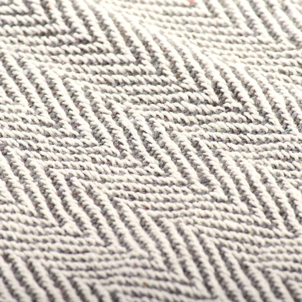 vidaXL Pledd bomull fiskebeinsmønster 125x150 cm grå