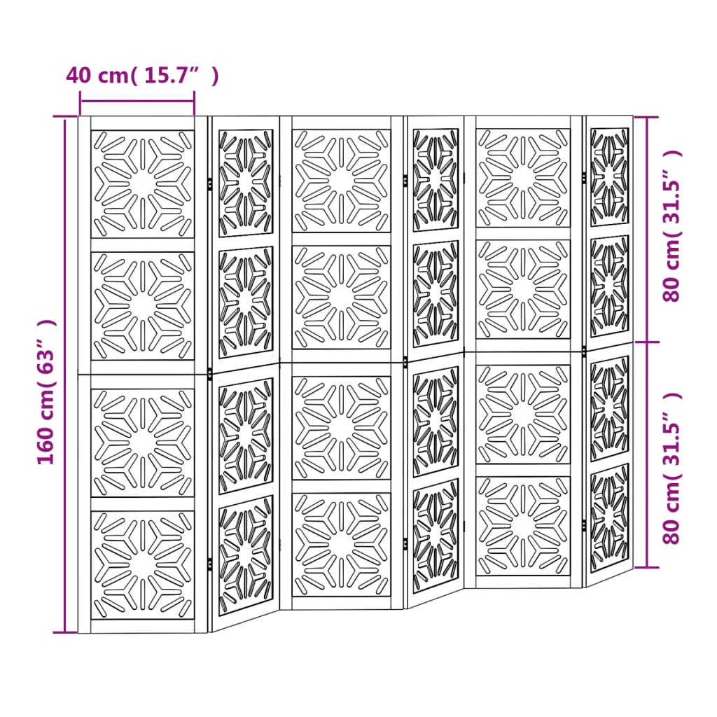 vidaXL Romdeler 5 paneler brun og svart heltre keisertre