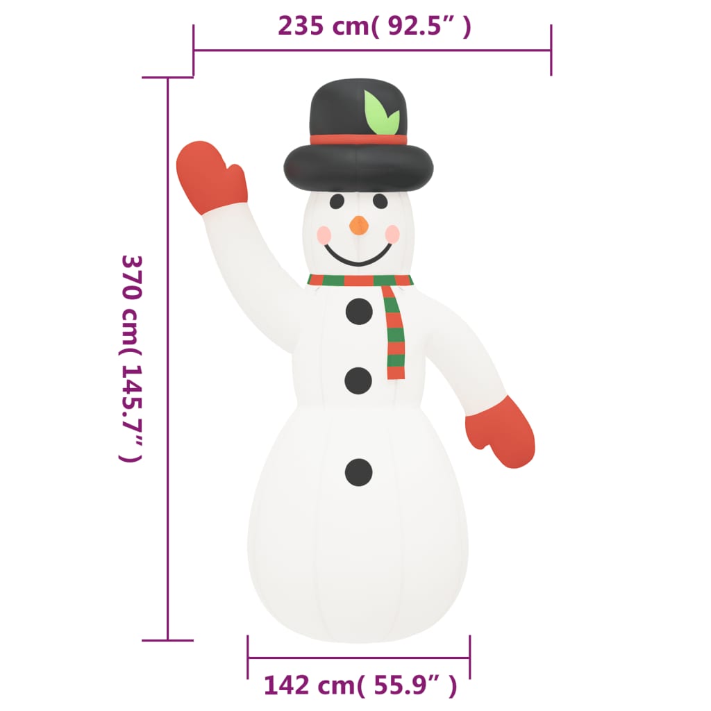 vidaXL Oppblåsbar snømann med LED-lys 370 cm