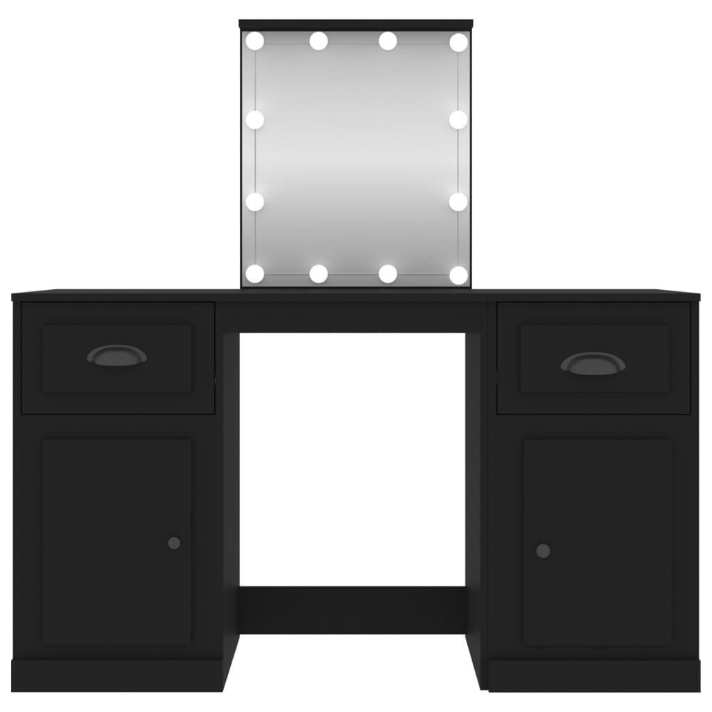 vidaXL Sminkebord med LED svart 130x50x132,5 cm